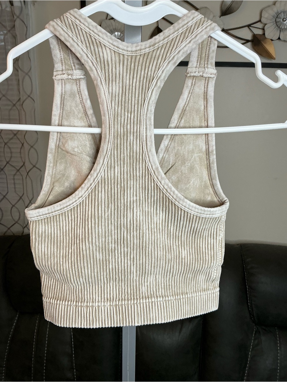 Zenana Outfitters Ribbed V-Neck Crop Tank in Beige - Picture 3 of 3